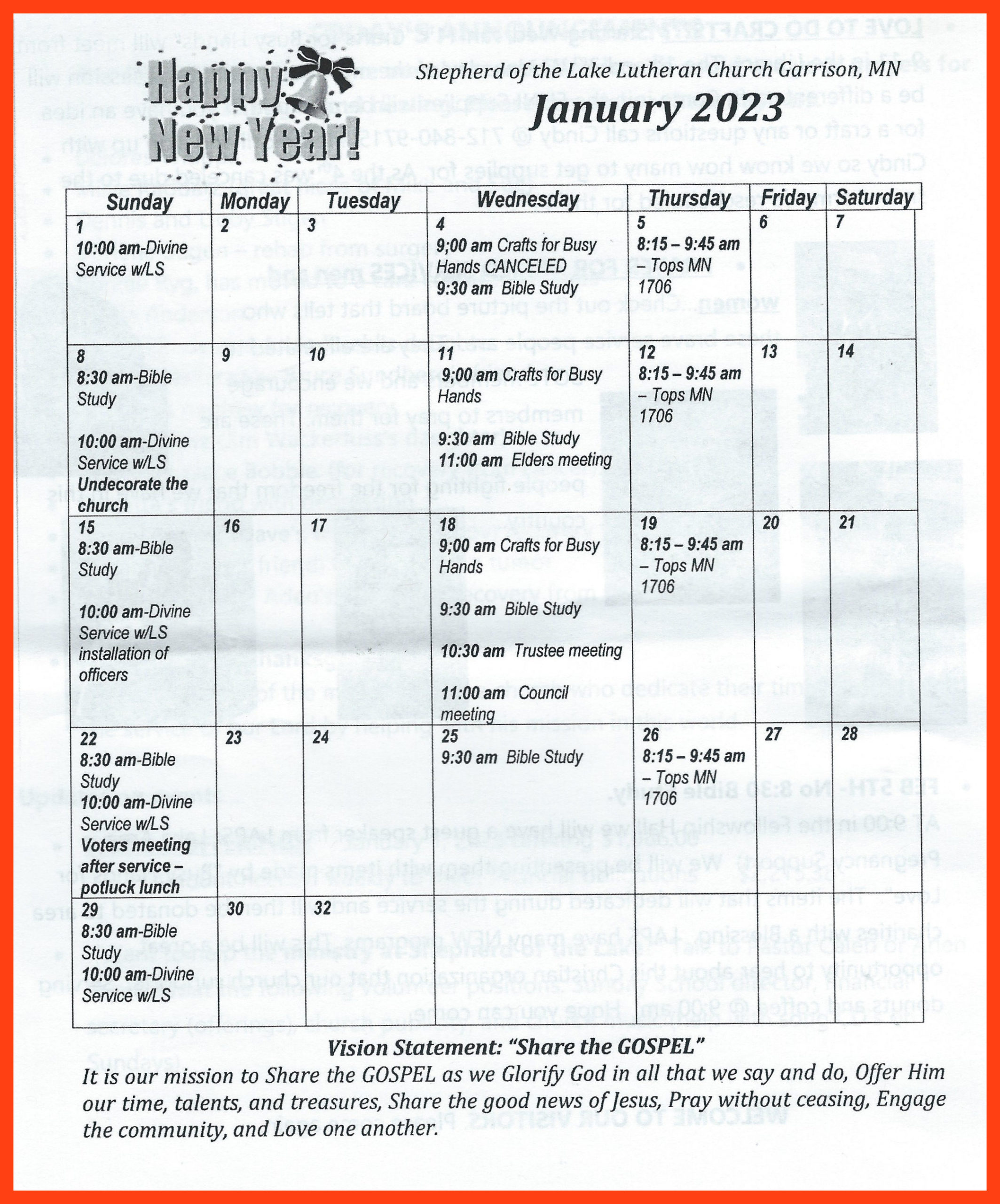 Calendars Shepherd of the Lake Lutheran Church