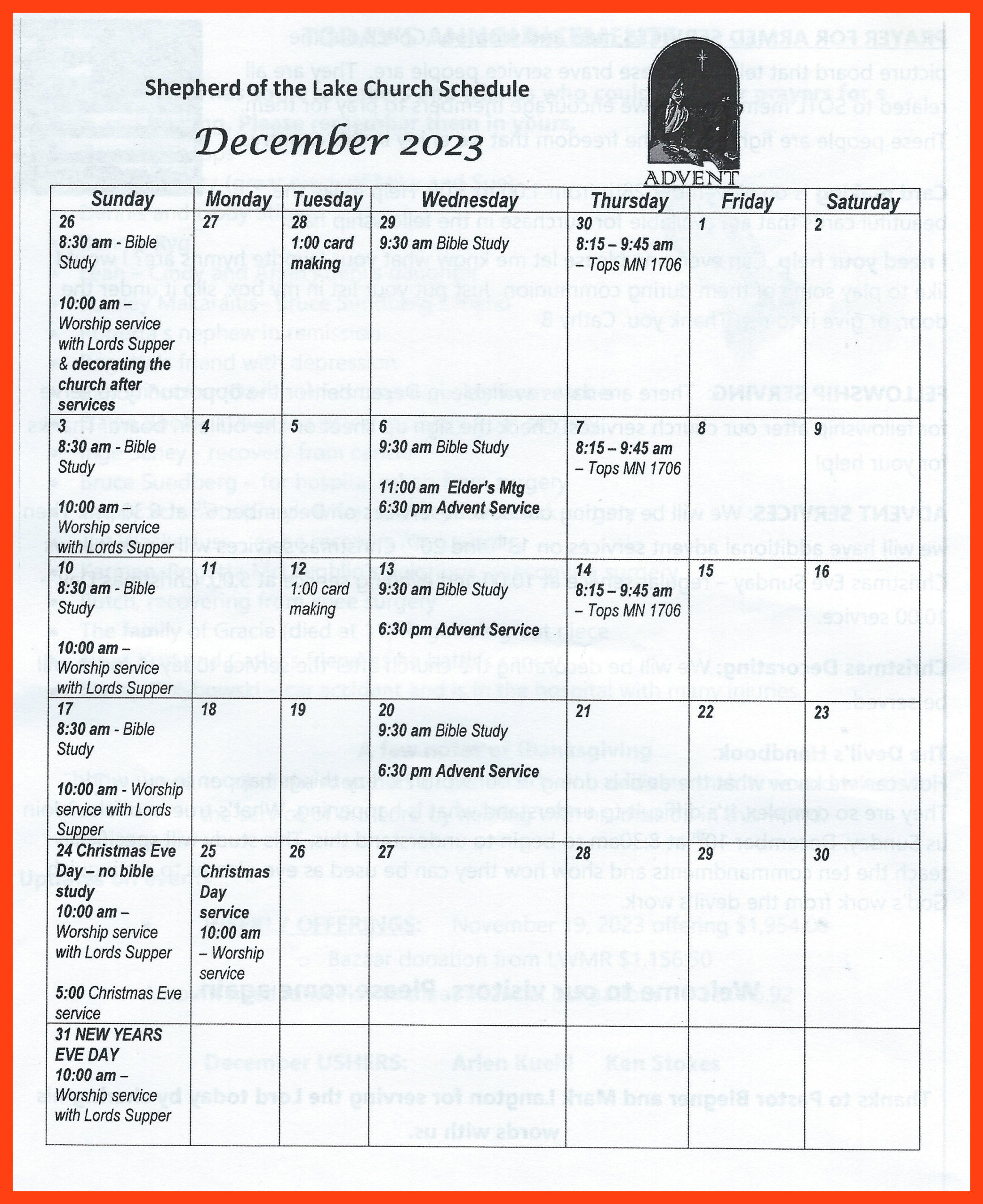 Calendars | Shepherd of the Lake Lutheran Church